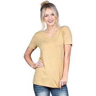 Zenana Outfitters Relaxed Fit V-Neck Khaki