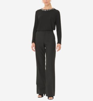 Pantalon Lousie large en laine vierge mélangée ..
