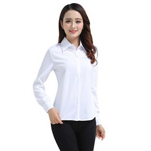 Henghzi Women's Office Slim White Shirt Blouse Long Sleeve Formal Button Top Office Blouses Women