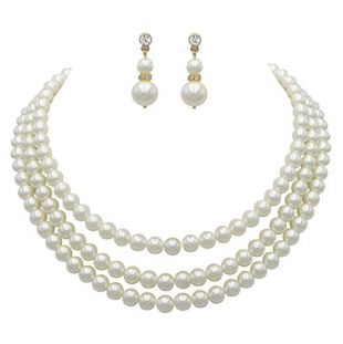 Rosemarie Collections Women's Multi Strand Classic Cream Faux Pearl Necklace and Earrings Jewelry Set