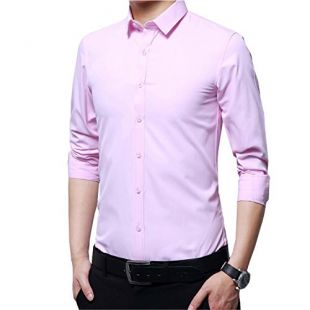 Mistere Men Casual Pink Tops Plus Size M-4XL Solid Color Autumn Fashion Man Cotton White Dress Shirts Long Sleeve Clothing