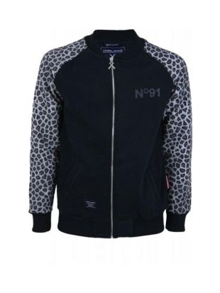 Leopard Bomber Sweat Jacket - Black/Grey