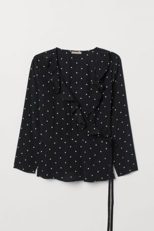 H&M+ Blouse cache-cœur - Noir/blanc/pois - FEMME | H&M FR