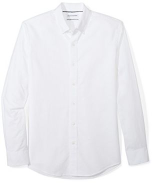 Amazon Essentials Men's Slim-Fit Long-Sleeve Solid Oxford Shirt, White, Medium