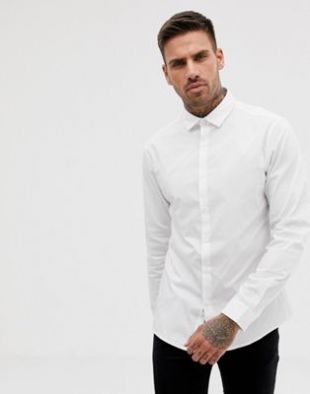 Stretch Slim Formal Work Shirt in White