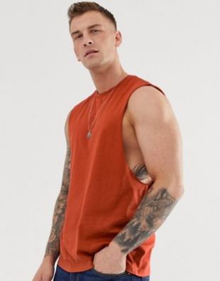 ASOS DESIGN organic relaxed sleeveless t-shirt with dropped armhole in red | ASOS