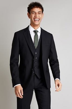 Mens Black Suit Jacket Slim Fit Single Breasted Wool Blazer 2 Button