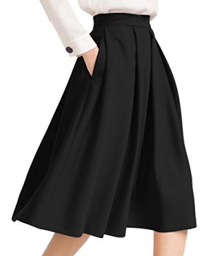 Yige Women's High Waisted A line Skirt Skater Pleated Full Midi Skirt Black US2