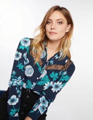 Chemise manches longues dentelle fleurs