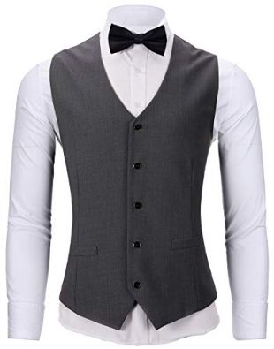 WANNEW Mens Suit Vest Tuxedo Vest for Men with Bow Tie Sets