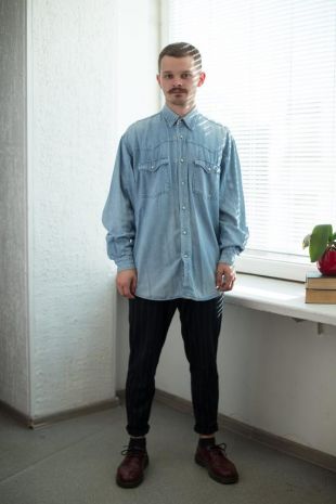 Vintage des années 90 bleu clair denim doux Wester chemise