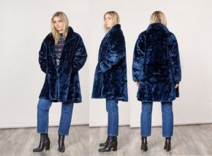 VESTE en fausse fourrure femme bleu manteau oversize confortable chaud vintage usa U S A fait / Medium Large