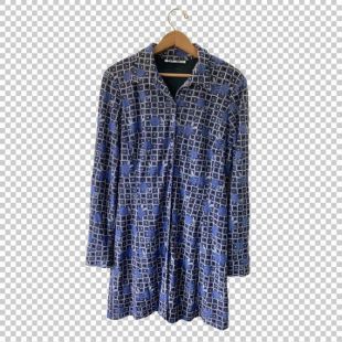 90s Rétro Flower Geometric Print Long Button-Up // Funky Floral Mod Pattern Top // Y2K Purple Blue Flower Power Fun Print Club Top