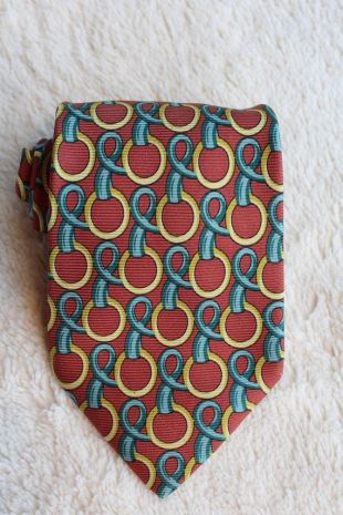 Prochownick Tie 100% Silk Orange, Yellow and green Circle Pattern Designer Necktie Made In Italy