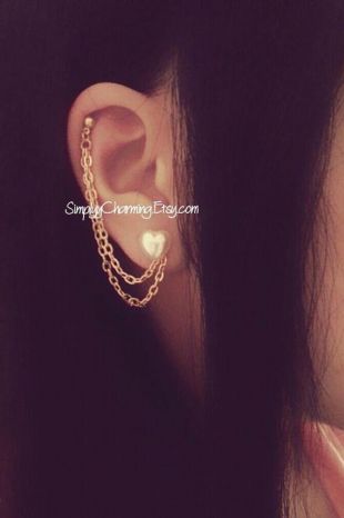 Perle coeur Cartilage chaîne boucles d’oreilles Lobe Double Helix oreille brassard bijoux