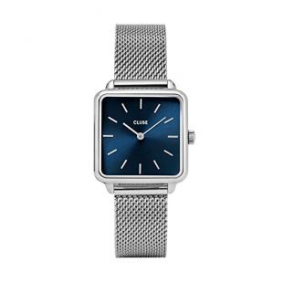 CLUSE LA TÉTRAGONE Mesh Silver Marine Blue CL60011 Women's Watch 29mm Square Dial Steel Strap Minimalistic Design Casual Dress Japanese Quartz Elegant Timepiece