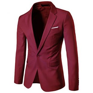 Men's Suit Jacket One Button Slim Fit Sport Coat Business Daily Blazer (Red, XXX-Large)