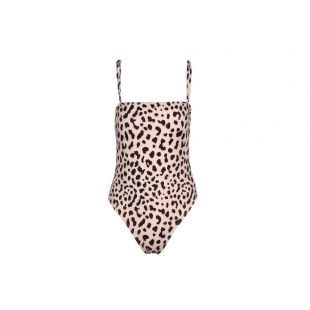 Women Spaghetti Strap Leopard Print One Piece Swimsuit Bikini Rompers T-shirt