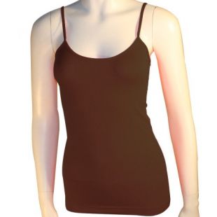 Women's Basic Stretch Camisole Tank Top Spaghetti Strap Long Plain Cami Brown