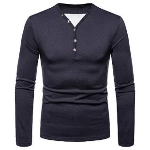 T-Shirt Homme, Manadlian Sweat Homme à Manches Longues Bouton Pull Homme Automne Hiver V-Neck Sweater Slim Fit Chemise