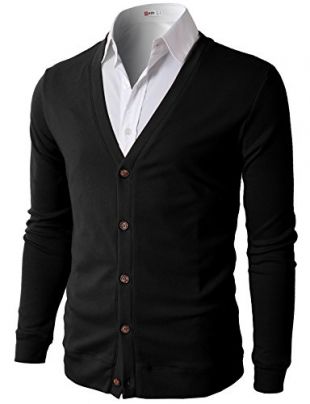 H2H Mens Casual Slim Fit Knit Basic Designed Long Sleeve V-Neck Cardigans Black US XL/Asia 2XL (CMOCAL012)