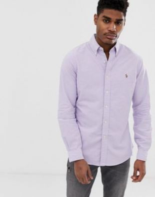 Polo Ralph Lauren multi player logo button down oxford shirt slim fit in lilac | ASOS