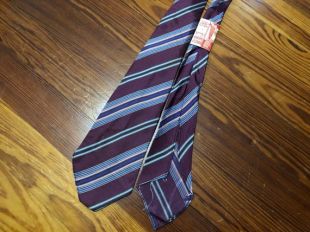 Deadstock 1930s Red Rayon Repp Striped Tie Art Déco Untipped 3 Fold Construction