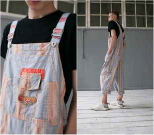 80s 90s Dungarees Pastel Striped Bib Overalls Mens M Womens L BBaggyCotton Dungarees Light Blue Red Overalls Striped Oversize Jumpsuit Bibs