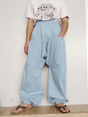 Baisse le pantalon entrejambe unisexe sarouel Baggy bleu moyen poids léger (DB-01).