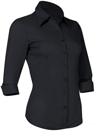 Button Down Shirts for Women 3 4 Sleeve Fitted Dress Shirt and Blouses Work Top