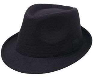 YoungLove Men's Classic Manhattan Structured Trilby Fedora Hat, Black