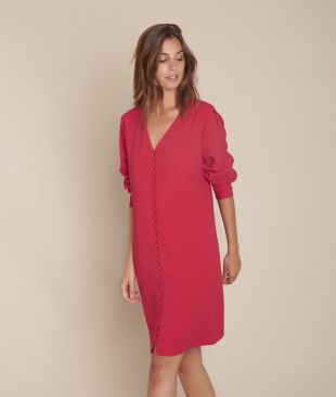 Robe rouge à boutons recouverts Isaure Ppolyester