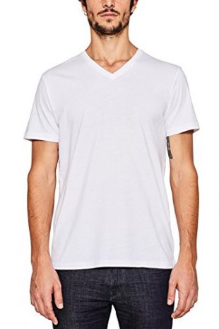ESPRIT Men's Men's White Cotton V-Neck T-Shirt In Size L White