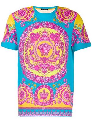 Versace Herren A77276A230817A785 T-Shirt aus Baumwolle, Hellblau Gr. Markengröße XL INT, türkis