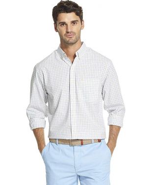 Izod - Men's Button Down Long Sleeve Stretch Performance Tattersal Shirt