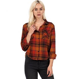 Volcom Junior's Desert Coast Cropped Boxy-Fit Flannel Shirt, Rust, X-Small