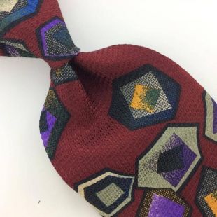 Vintage Biella rouge géométrique formes marron gris soie courte cravate I6-172 T1 liens Excellent Vintage Corbata Krawatte cravate Cravate