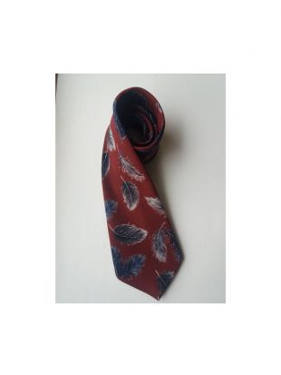 WOW vintage Gilberto cravate Plume design/ cravate imprimée Cravate Marron avec plumes bleu argent