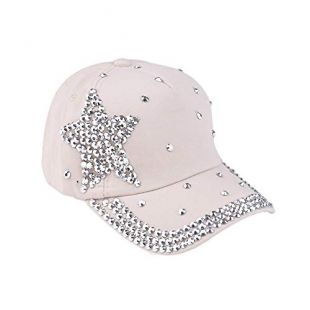 ZeroZ Women's Fashion Baseball Cap Star Rhinestone Adjustable Hip-hop Cap Lady Girl Hats (Beige)