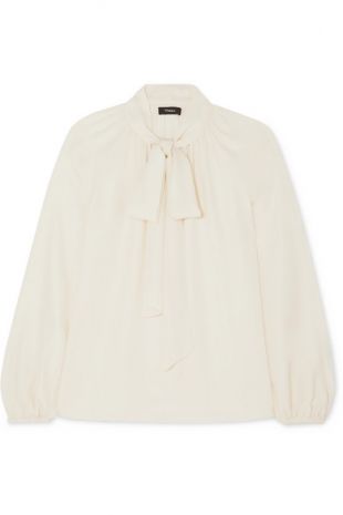 Theory - Blouse en crêpe de soie à nœud lavallière