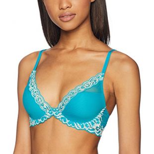 Natori Women's Feathers Contour Plunge, Turquoise/Moonlight, 36DD