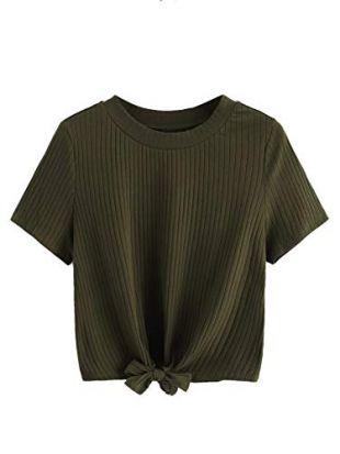 ROMWE Damen T-Shirt mit niedlichem Knoten vorne, gerippt, Crop Top - Gold - Mittel