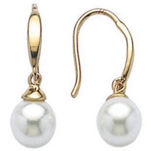Boucles d'oreilles Pendant Perle Blanche Plaqué Or 750