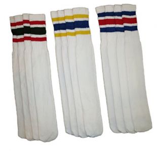 Rocky Men's Athletic Striped Tube Socks Old School 6 Pairs 24" Length 915 WHITE