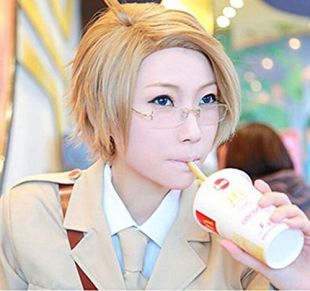 Anogol Hair Cap+Short Brown Cosplay Wig Men for Costume Wig for Anime