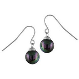 Boucles d'oreilles Crochet Femme 10 mm Perle Noire Acier Inoxyda