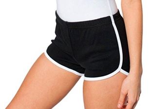 American Apparel Women's Interlock Running Short, Black/White, Large