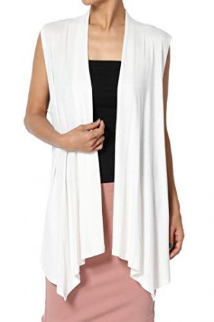 TheMogan Women's Sleeveless Waterfall Jersey Cardigan Asymmetric Vest Ivory L