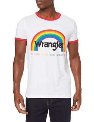 Wrangler Pride Tee T-Shirt, Bianco (White 989), Large Uomo