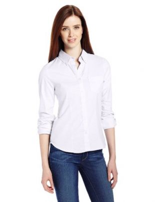 Lee Uniforms Juniors Long Sleeve Stretch Oxford Blouse, White, Medium
